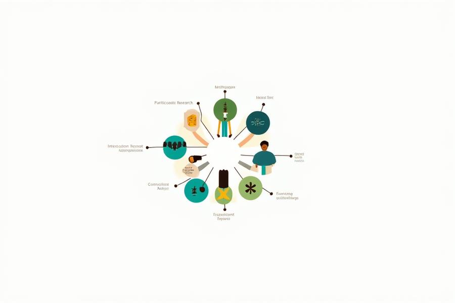 Um diagrama visual que representa um processo cíclico de design inclusivo, com ícones e setas indicando cocriação, pesquisa participativa, análise interseccional e feedback contínuo, focado em pessoas diversas e suas interações.