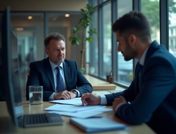 Mãos profissionais analisando documentos financeiros com selos de aprovação digital em sobreposição, simbolizando segurança e compliance em programas sociais.
