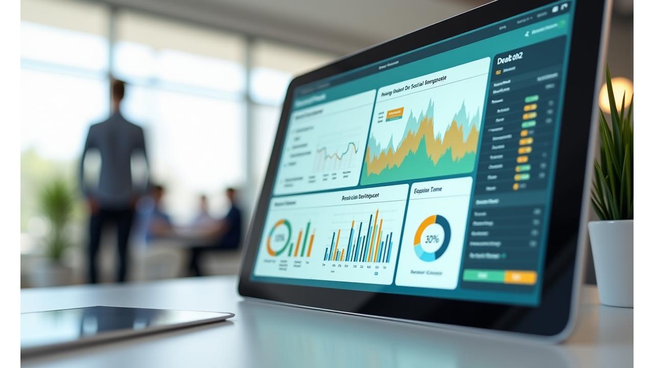 Tela de dashboard com gráficos em tempo real, indicadores de impacto e ferramentas de visualização de dados.