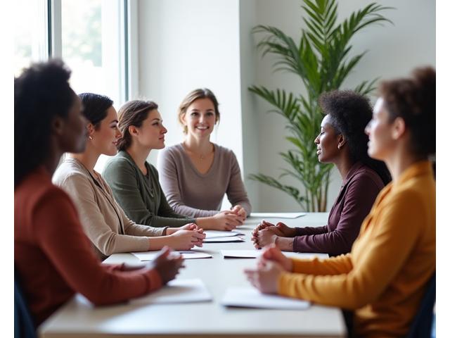 Profissionais interagem em um workshop sobre bem-estar, ilustrando os componentes dos programas de saúde mental da Vexaro Sustentável.