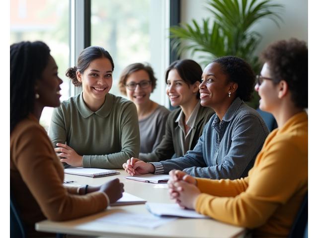 Um grupo de profissionais participando de uma sessão de treinamento sobre saúde mental no trabalho.