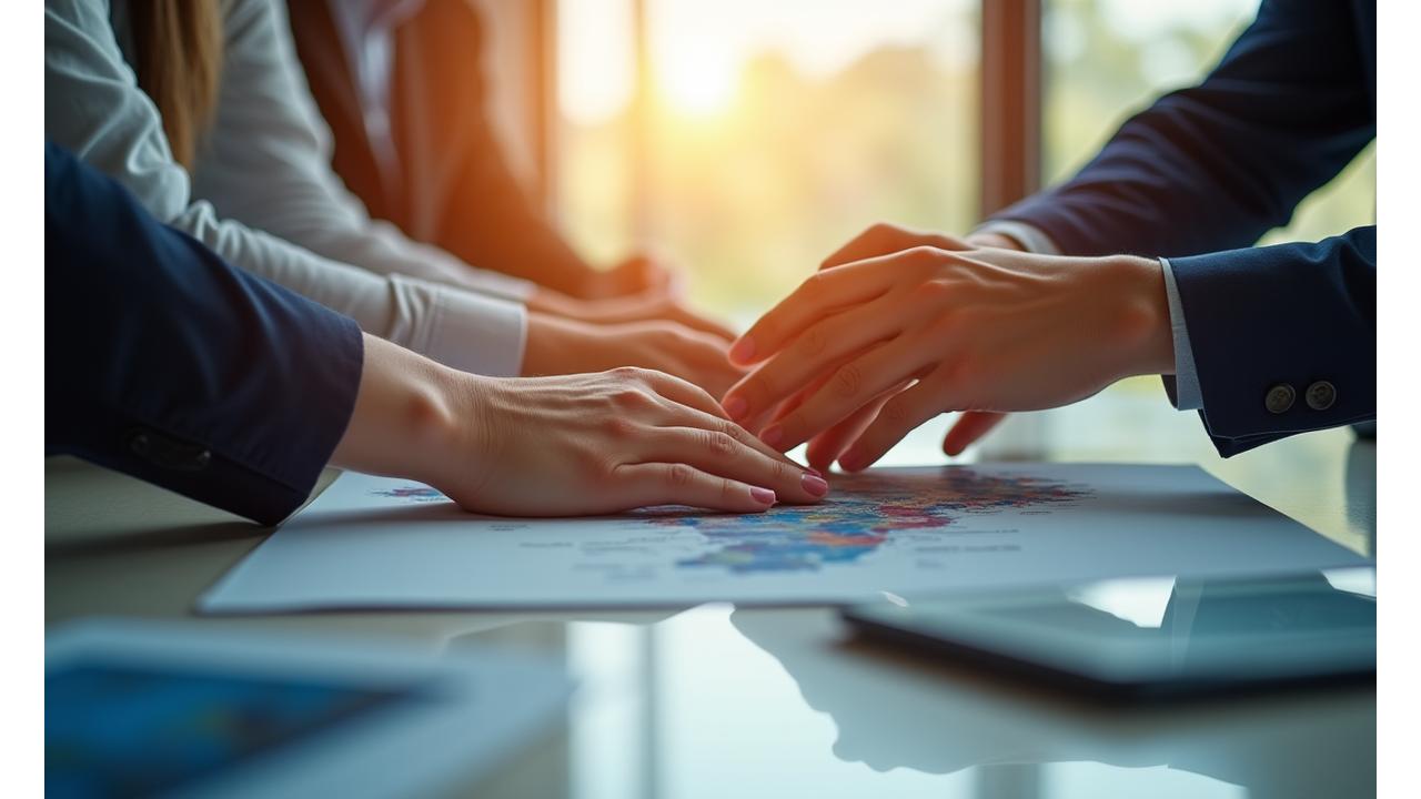 Mãos de pessoas diversas se unem sobre um mapa do Brasil, simbolizando colaboração e impacto social nacional.