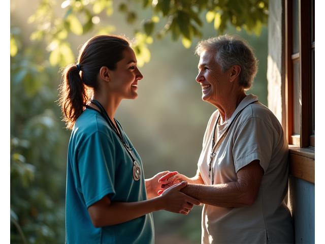 Voluntários em um posto de saúde comunitário atendendo pacientes idosos
