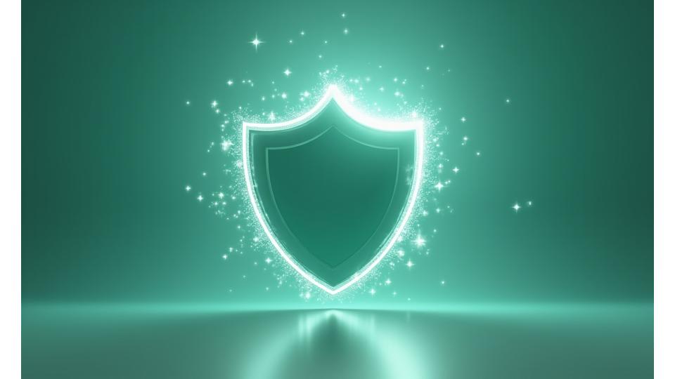 Um escudo digital simbolizando proteção e limitação de risco, com dados fluindo ao redor.